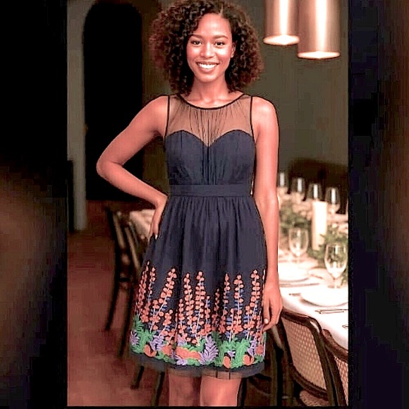 Modcloth Dresses & Skirts - NWT MODCLOTH GEODE Sapphire Tulle Dress Embroidered Floral Appliqué Tea Length L